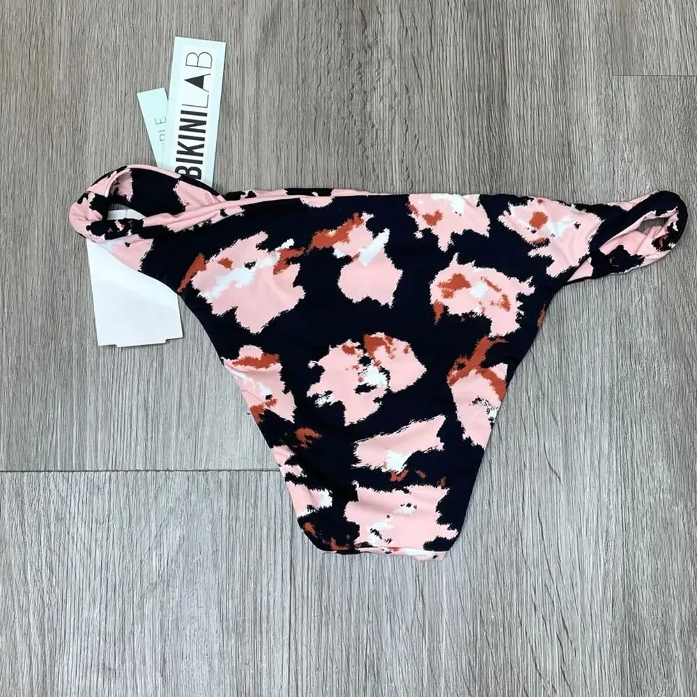 THE BIKINI LAB Women's Black/Pink Feline Fine Reversible Bikini Swim Bottom sz M